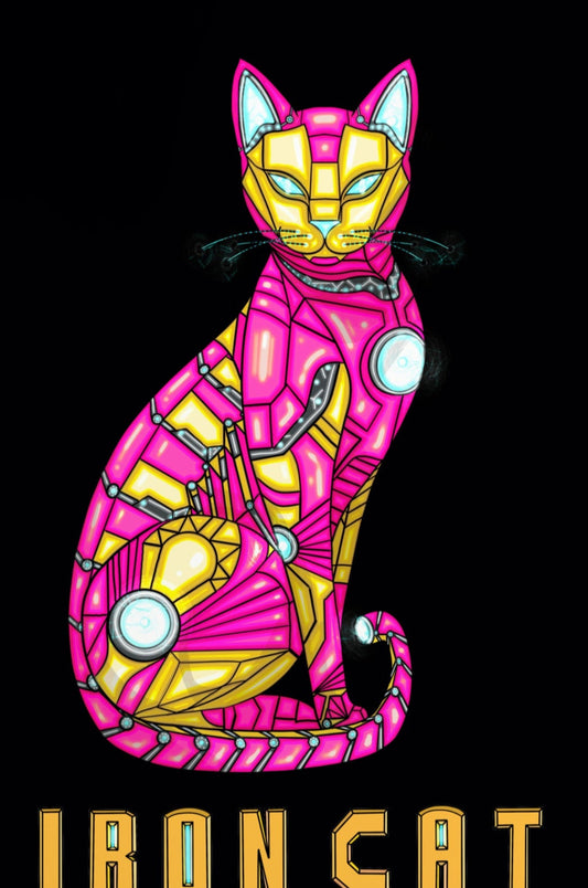 Iron cat, valentines re-colour, postcard size print